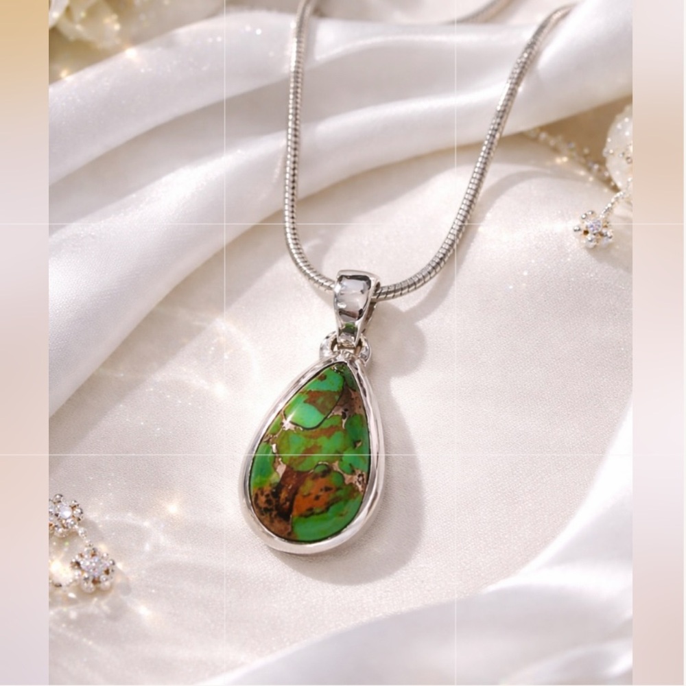 925 Silver Turquoise and Copper Pendant w 22 in P LUX Snake Long Chain Necklace